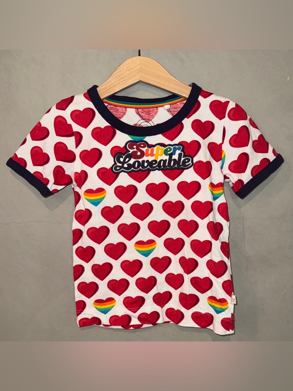 Little Bird Super Loveable short sleeve ringer shirt 18-24 months rainbow hearts
